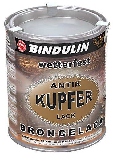 Kupferlack wetterfest kupfer-antik wetterfest & farbtonstabil inkl.1 Pinsel zum Auftragen (750 Gramm) von Bindulin