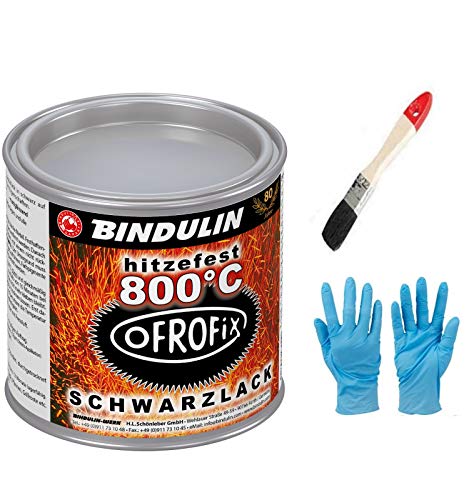 Ofrofix 800°C 125 ml Dose Farbe: schwarz inkl.1 Pinsel zum Auftragen und Nitrilhandschuhe von E-Com24 von Bindulin