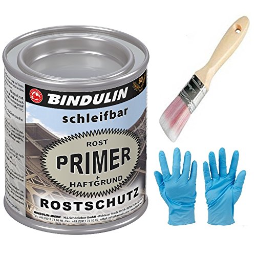 Rostprimer, Rostschutzgrundierung, Autogrundierung mit eingebautem Haftgrund Farbe: grau inkl. Pinsel von E-Com24 zum Auftragen (250 ml) von Bindulin