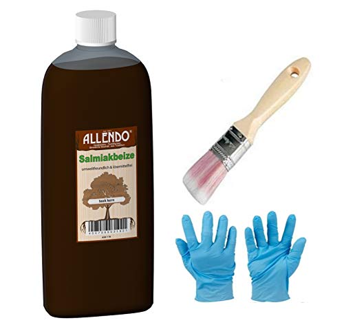 Salmiakbeize Holzton inkl. 1x Pinsel für beizen zum Auftragen von E-Com24 (1000 ml teak alt) von Bindulin