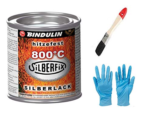 Silberfix 800°C 125 ml Dose Farbe: silber inkl.1 Pinsel zum Auftragen und Nitrilhandschuhe von E-Com24 von Bindulin