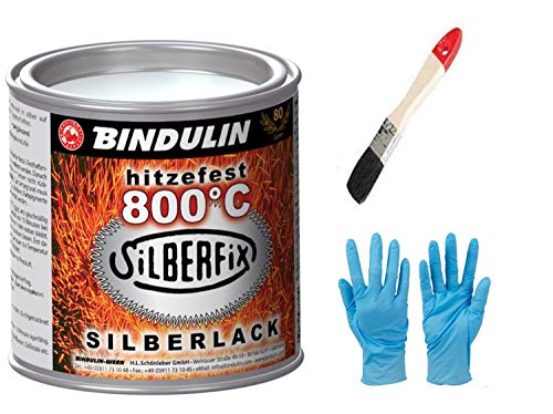 Silberfix 800°C 250 ml Dose Farbe: silber inkl.1 Pinsel zum Auftragen und Nitrilhandschuhe von E-Com24 von Bindulin