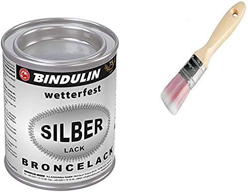 Silberlack wetterfest 125 ml Dose Farbe: silber inkl.1 Pinsel zum Auftragen von E-Com24 von Bindulin