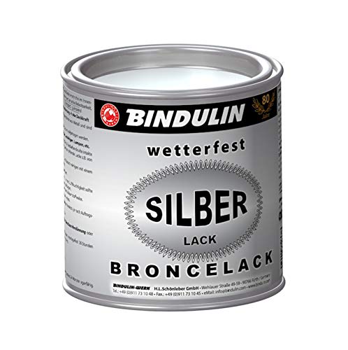 Silberfarbener Broncelack von Bindulin - Silberlack wetterfest 250 ml für Metall, Holz, Stein und Kunststoff, silber von Bindulin