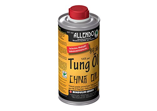 Allendo® 100% pures Tung Öl, für Innen & Außen, Holzimprägnierung farblos seidenmatt von Bindulin-250ml von Bindulin