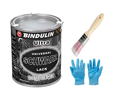 Universalschwarzlack 250 ml Dose Farbe: schwarz inkl.1 Pinsel von E-Com24 zum Auftragen (Schwarzlack matt-glänzend) von Bindulin