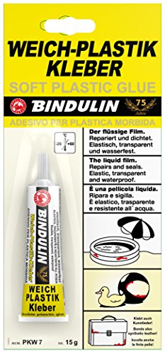 Bindulin Weich-Plastik-Kleber 15g Tube SB, Transparent, Wasserfest, Paste, für Plastik-Artikel, PVC-Schwimmbeckenfolien, Nylon, Metall, Leder, Gummi, Holz von Bindulin