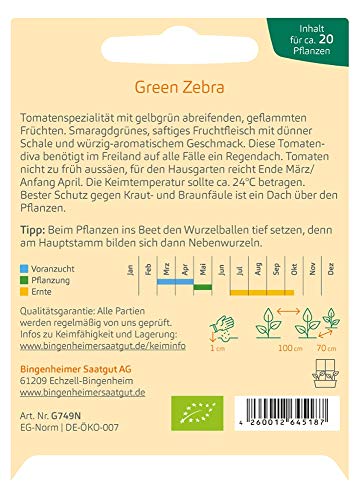 Bingenheimer Saatgut Tomate Green Zebra demeter bio für ca. 20 Pflanzen von Bingenheimer