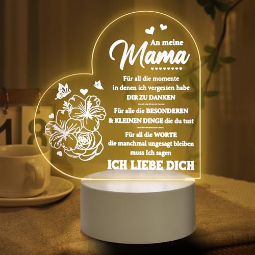 Binggunyo Geschenke für Mama, LED Acryl Nachtlicht Lampe, Beste Mama Ich liebe Dich Geschenk, Geburtstagsnachtlicht für Mama, Valentinstagsgeschenk Geburtstagsgeschenk Muttertagsgeschenk von Binggunyo