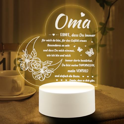 Binggunyo Geschenke für Oma, LED Acryl Nachtlicht Lampe, Sinnvolle Geschenke für Oma, Beste Ich Liebe Dich Großmutter Geburtstagsgeschenk für Oma von Enkelin Enkelkinder von Binggunyo