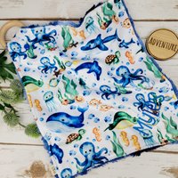 Blau Sealife Lovey, Navy Lovie, Junge Baby Minky Lovey Für Babys, Geschenk von BinghamBliss
