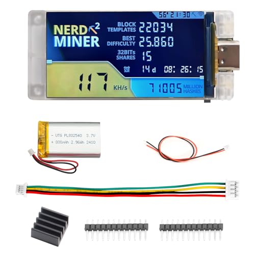 NerdMiner V2 Pro 307KH/S Bitcoin Miner Solo Lotterie BTC mit Batterien Modul Nerdminer V2 Mining Bitcoin mit 1,9" TFT Display ESP32-R8 mit WiFi/BLE 5.0 mehr Gewinnchancen Kompatibel mit Nerd Miner NerdMiner V2 Pro 307KH/S Bitcoin Miner Solo Lotterie BTC mit Batterien Modul Nerdminer V2 Mining Bitcoin mit 1,9" TFT Display ESP32-R8 mit WiFi/BLE 5.0 mehr Gewinnchancen Kompatibel mit Nerd Miner von Binghe
