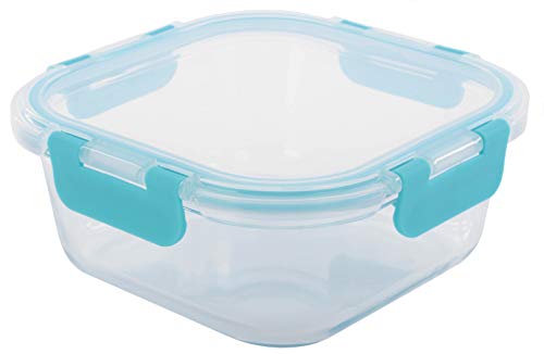 Bingo-Shop Frischhaltedose mit Deckel Glas Volumen 0,8 Liter Lunchbox Glas Transparent/Blau Clip & Close Aufbewahrungsdose Glasbehälter Box von Bingo-Shop