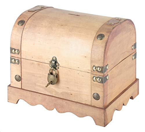 Bingo-Shop Schatztruhe Schatzkiste Holz 23,5 x 18,5 x 20cm Spardose Spartruhe Sparschwein Sparbüchse Mit Deckel Verschluss Piratenkiste Geschenk-Box Verschließbar Aufbewahrungsbox Holztruhe Geldtruhe von Bingo-Shop