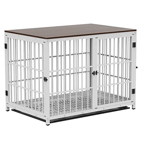 BingoPaw Holz Indoor Hundekäfig Schrank: Hundekäfig XXL Hundebox Große Hunde Hundehütte mit Tischoberfläche - Multifunktional Hundehaus TV Schrank Tierkäfig 107x71x81 cm Weiß von BingoPaw