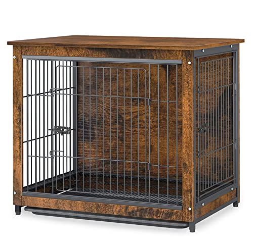 BingoPaw Hundekäfig Holz mit Tischoberfläche Hundebox für mittelgroße Hunde Hundehütte Indoor Vintage Hundehaus Tierkäfig, 80 x 59 x 70cm von BingoPaw