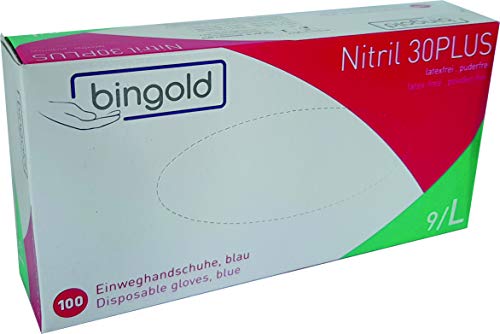 Einmalhandschuhe Nitril Einweghandschuhe Bingold 30Plus Blau Latexfrei 100 Stück (L) von BINGOLD