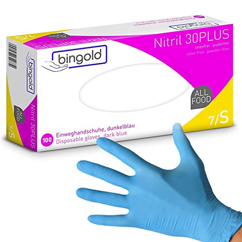 Einmalhandschuhe Nitril Einweghandschuhe Bingold 30Plus Blau Latexfrei 100 Stück (S) von Bingold