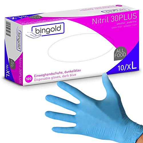 Einmalhandschuhe Nitril Einweghandschuhe Bingold 30Plus Blau Latexfrei 100 Stück (XL) von Bingold