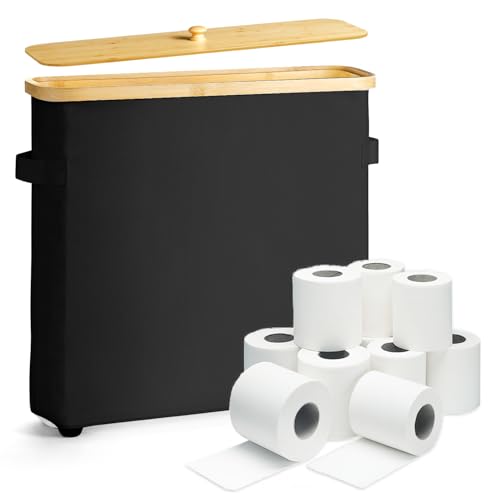 Toilettenpapier Aufbewahrung Korb mit Deckel und Griff, Bambus Toilet Paper Organizer Badezimmer Organizer mit Fußpolster, Toilettenpapier Aufbewahrungsbehälter für 12 Rollen Klopapier Schwarz Toilettenpapier Aufbewahrung Korb mit Deckel und Griff, Bambus Toilet Paper Organizer Badezimmer Organizer mit Fußpolster, Toilettenpapier Aufbewahrungsbehälter für 12 Rollen Klopapier Schwarz von Bingyouth