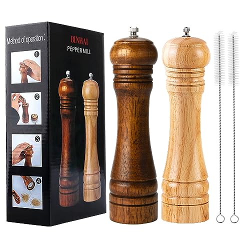 BINHAI Pfeffermühlen -2 Stück Set aus Holz Gewürzmühle manuelle Mühlen Salzmühlen solide mit starken verstellbaren Keramikmühlen von Binhai