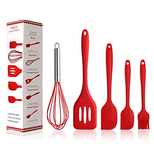 Binhai Rotes Silicone Cooking Küchenutensilien-Set - Spachtelbürsten Backwaren Ölbürste Schneebesen Schlitzwender - Küchenutensilien Antihaft & Hitzebeständig zum Kochen von Binhai