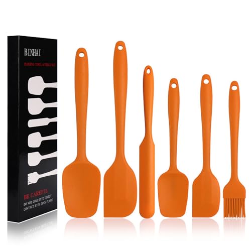 Spatula Silicone, Orange 6-teiliges Antihaft-Gummispatel mit Edelstahlkern - Hitzebeständiges Spatel-Küchenutensilien-Set zum Kochen, Backen und Mischen von Binhai