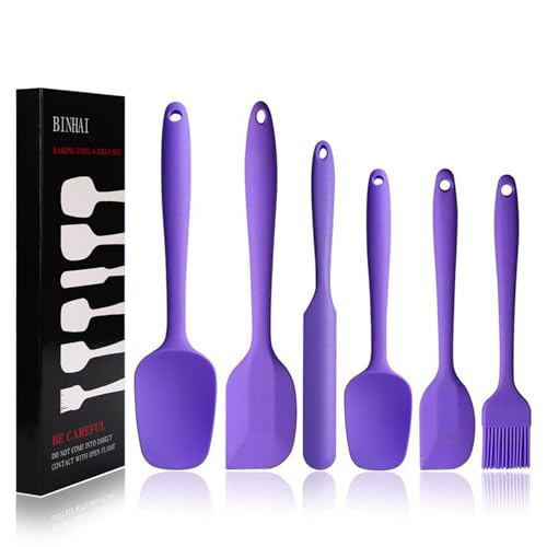 Spatula Silicone, Purple 6-teiliges Antihaft-Gummispatel mit Edelstahlkern - Hitzebeständiges Spatel-Küchenutensilien-Set zum Kochen, Backen und Mischen von Binhai