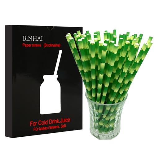 Grün Strohhalme Papier Trinkhalme Bambus, 100 Stück mit recycelter Verpackung Halme straws biologisch abbaubar große Dekoration für den Alltag Hochzeit Feier DIY von Binhai