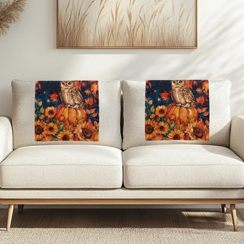 Binienty 3 Stück Kopfstützenbezug für Liegestuhl, mit Befestigungsnägeln, Motiv: Herbst-Eulen-Druck, rutschfester Sofa-Kopfstützenschutz für Büro, Wohnzimmer, Thanksgiving-Dekor-Zubehör, 3 Stück von Binienty