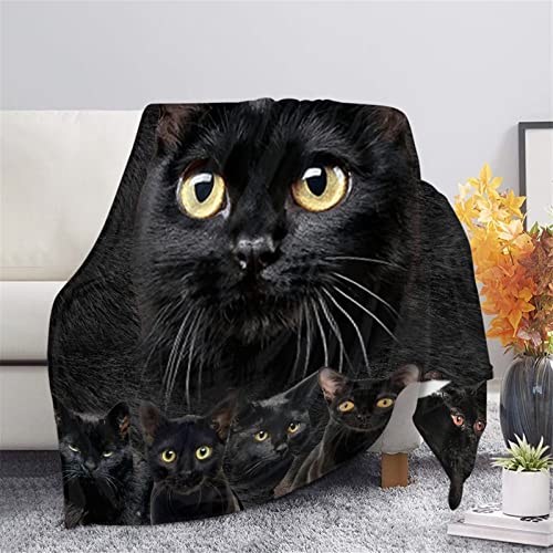 Binienty 3D schwarze Katze Flanell Fleece Überwurf Decke hautfreundlich Reise Plüsch Überwurf Decke für Kinder Kinder von Binienty