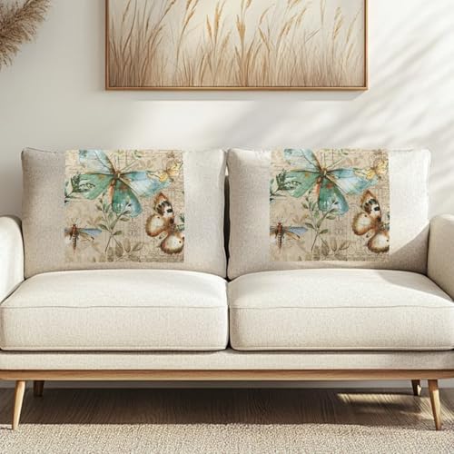 Binienty Eng anliegende Sofa-Kopfstützen-Schutzhülle mit Befestigungsnägeln, Retro-Schmetterling, rutschfester Kissenschutz für ältere Stühle, Schlafzimmerbank, 2 Stück von Binienty