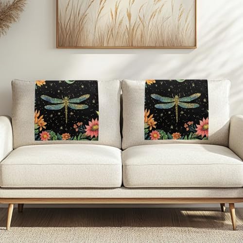Binienty Eng anliegende Sofa-Kopfstützen-Schutzhülle mit Befestigungsnägeln – Libelle, Sonnenblume, rutschfester Kissenschutz für ältere Stühle, Pflegeheim, sichere Unterstützung, 3 Stück von Binienty