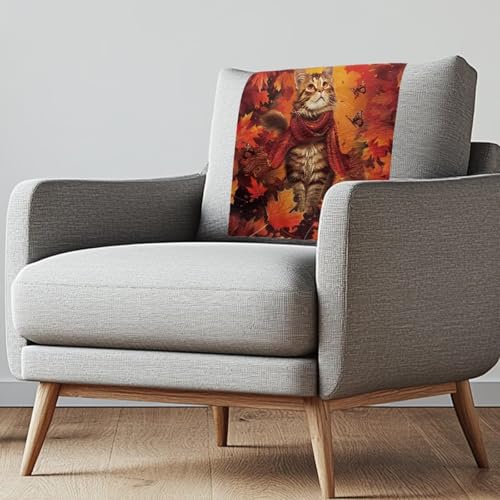 Binienty Herbst-Winter-Heimdekorationsbezüge für Sofa-Kopfstütze, rotes Ahornblatt, Maine-Coon-Katze, Kopfstützenbezüge, Sofaschutz, Zubehör für Innenbereich, Heimbüro, 2 Stück von Binienty