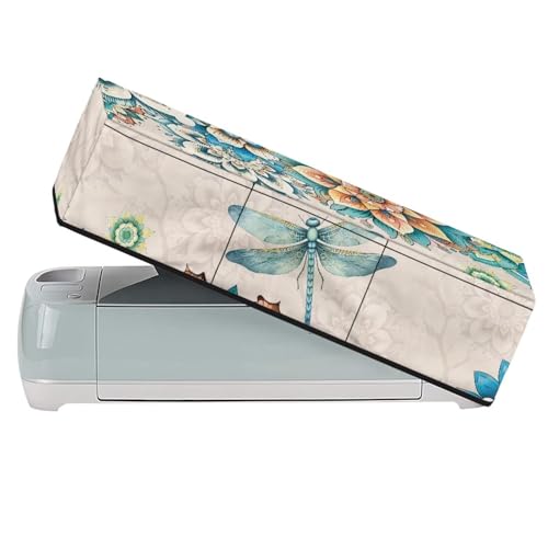 Binienty Libellen-Staubschutz, kompatibel mit Cricut Maker 3, Explore Air 2, Cricut Explore 3 Maschinen, Boho-Blumenschneidemaschinen-Abdeckungen mit Taschen, Stanzwerkzeuge und Zubehör von Binienty