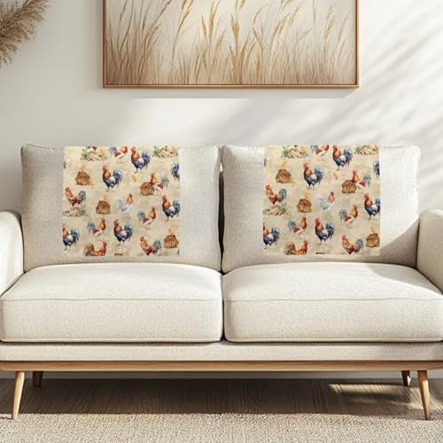 Binienty Lichtbeständiger Polyester-Kopfstützenschutz mit rutschfestem Design, Bauernhof-Hahn-Druck, Sofa-Bezüge für Retro-Höhle, Arbeitszimmer, anspruchsvoller Stil, 2 Stück von Binienty
