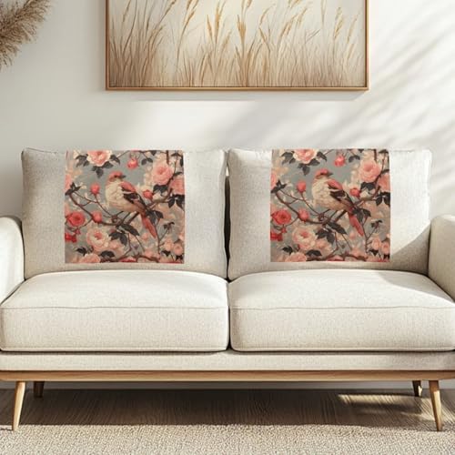 Binienty Lichtbeständiger Polyester-Kopfstützenschutz mit rutschfestem Design, rosa Rosenvogel-Druck, Sofa-Bezüge für Retro-Höhle, Arbeitszimmer, anspruchsvoller Stil, 3 Stück von Binienty