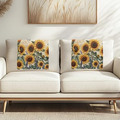 Binienty Rutschfester Kopfstützenbezug für Liegestühle, Sonnenblumen- und Schmetterlings-Kopfstützenschutz, 67 x 42 cm, Sofa-Möbelschutz, schnell trocknend, leicht zu reinigen, 2 Stück von Binienty