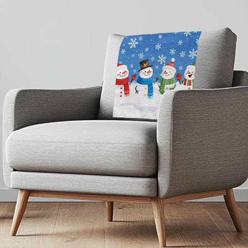 Binienty Rutschfester Kopfstützenbezug für Möbel, Cartoon-Schneemann, Kopfstützenschutz, 67 x 42 cm, atmungsaktives Polyester-Leinen-Textur, Weihnachtsschutz, Dekorbezug, 1 Stück von Binienty