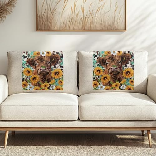 Binienty Sofa-Kopfstützen-Schonbezug mit Befestigungsnägeln, Sonnenblumen-Hochlandkuh, rutschfest, Geschenk für Mutter, Hausfrau, 2 Stück von Binienty