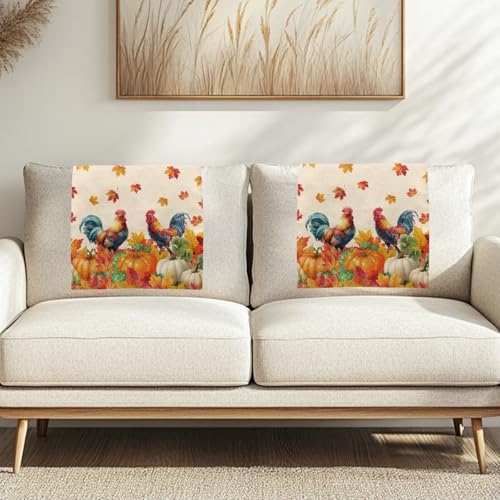 Binienty Sofa-Kopfstützen-Schonbezug mit Befestigungsnägeln – Kürbis Hahn, rutschfester Kissenschutz für Hallo Herbstdekorationen, 2 Stück von Binienty