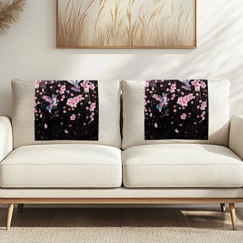 Binienty Sofa-Kopfstützenbezüge für Liegestuhl, schmutzabweisend, Kirschblüten, Kolibri, Couchschutz mit Befestigungsnägeln, rutschfeste Liegestuhlbezüge für Wohnzimmer, Zuhause, 2 Stück von Binienty