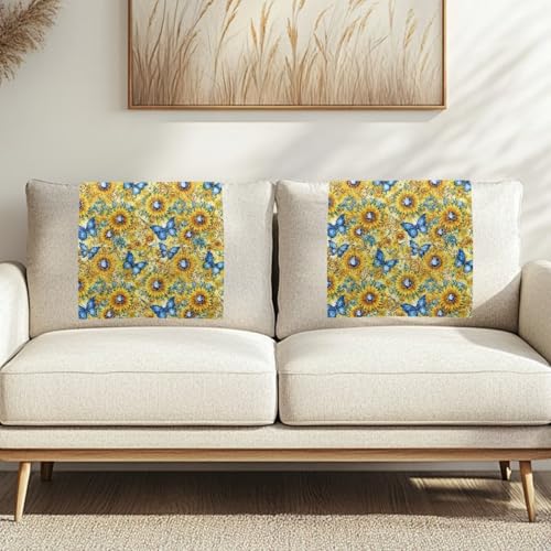 Binienty Sonnenblumen- und Schmetterlingskopfstützenbezüge mit Befestigungsnägeln, modischer Sofa-Kopfstützenschutz aus Sherpa für Liegestühle, Couch-Möbel, einfach zu installieren, 2 Stück von Binienty