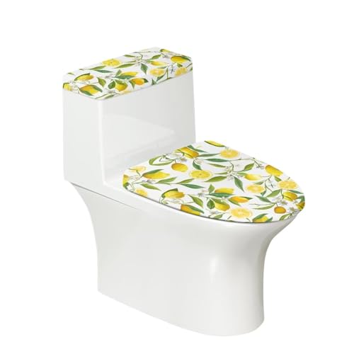 Binienty Toilettendeckel mit Zitronenmuster, 2 Stück, Toilettensitz-Deckelbezug, rund, länglich und länglich, tragbar, für Badezimmerdekorationen von Binienty