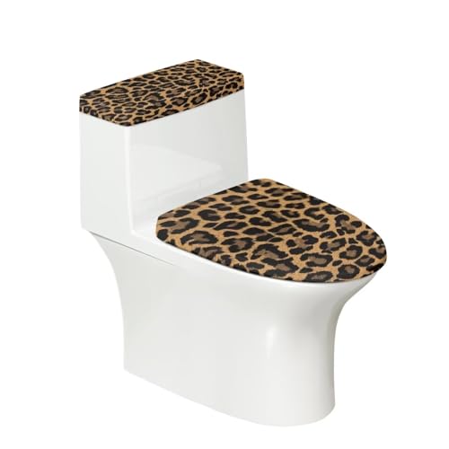 Binienty Toilettendeckelbezug mit Leopardenmuster, 2er-Set, WC-Tankbezug, Ersatz-WC-Sitzbezug, WC-Bezug, waschbarer WC-Deckelbezug, länglich, oval, rund von Binienty
