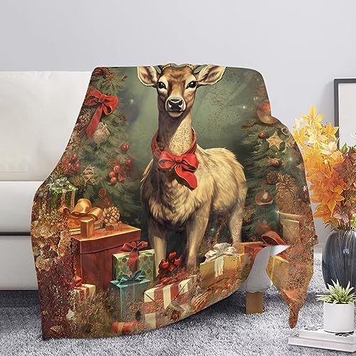 Binienty Weihnachtsdecken und Überwürfe Rentiere, Weihnachtsdekoration, rote Überwurfdecke für Couch, Bettüberwürfe für Fußbett, dekorative Überwürfe für Sofa, Wohnzimmer, Weihnachtsdekoration von Binienty