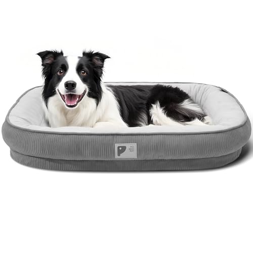 Orthopädisches Hundebett für große Hunde Schlafsofa mit Eierkiste, Schaumstoff, Hundecouch Bett mit Vierseitiger Nackenrolle, abnehmbarem Bezug & rutschfester Unterseite, Grau XXL von Bininl