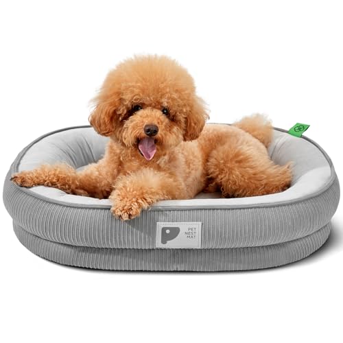 Orthopädisches kleines Hundebett, Hundesofa mit Eierkiste, Schaumstoff-Couch-Bett mit vierseitiger Nackenrolle, abnehmbarem Bezug & rutschfester Unterseite, Grau, L von Bininl