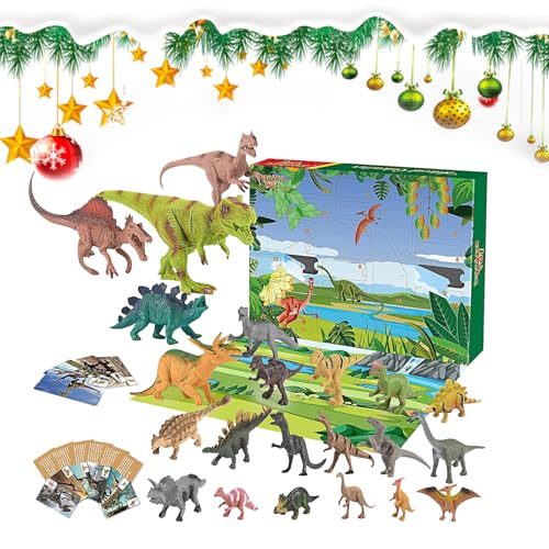 Biniveil Dinosaurier-Countdown-Kalender, Dinosaurier-Figuren mit interaktivem Zubehör für Kinder, 24-Tage-Countdown-Kalender, Weihnachts-Partygeschenke für und Mädchen, Zuhause, Schreibtisch von Biniveil