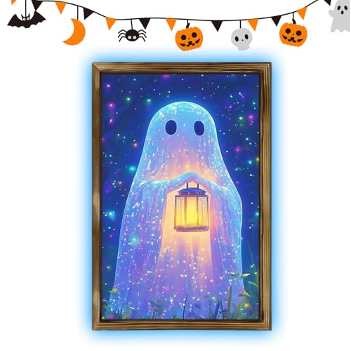 Biniveil Gemälde - Leuchtet im Dunkeln Halloween Poster Drucke,Holzgerahmte Wandbilder Deko Für Wohnzimmer Schlafzimmer Küche Partydekoration von Biniveil
